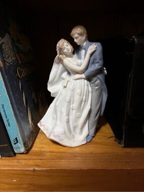 Bride and Groom Cake Topper Figurine - White and Blue Wedding Couple